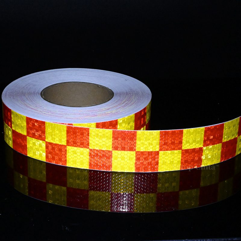 reflective chequer Yellow red stickers